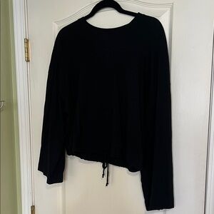 Aritzia Wilfred Black Long-Sleeve Drawstring Hem 100%Cotton Top